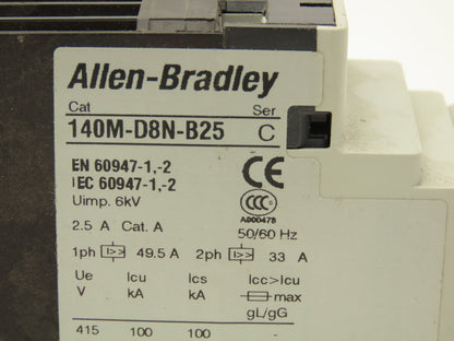Allen Bradley 140M-D8N-B25 Manual Motor Starter Circuit Breaker 2.5A Ser C