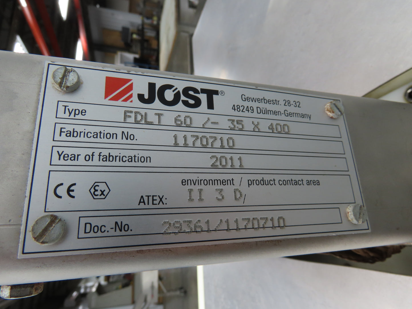 Jost FDLT 60/-35x400 Vibratory Hopper Dosing Feeder Discharge Conveyor Cart 115V