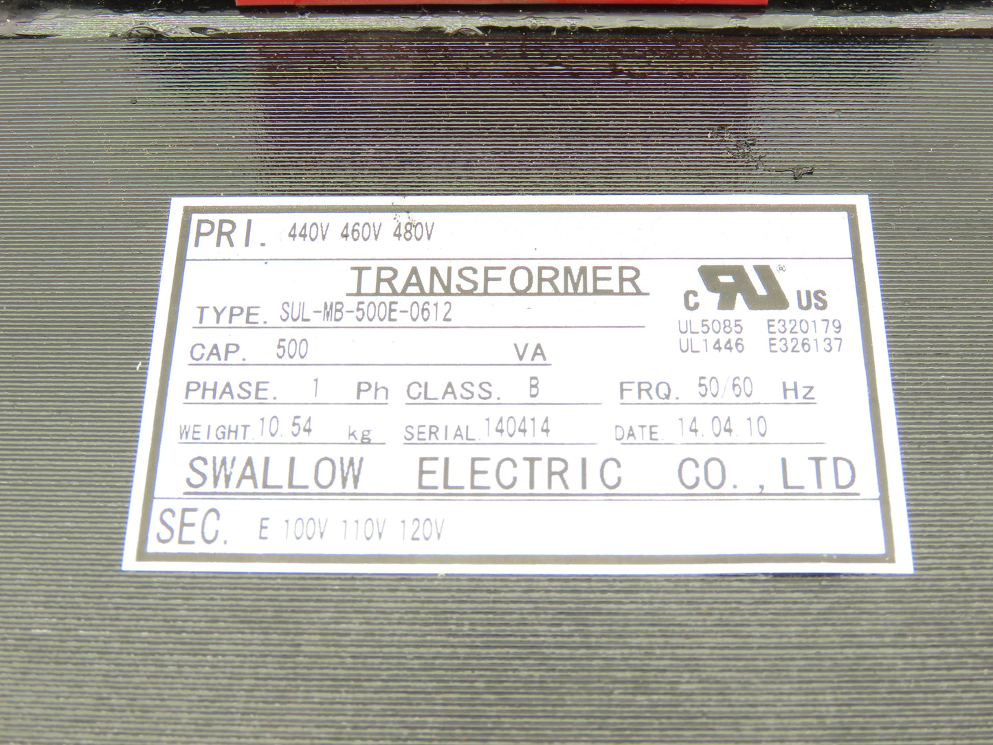 Swallow Step-Down Power Transformer 500VA Pri 440-460-480V Sec 100-110-120V 1Ph