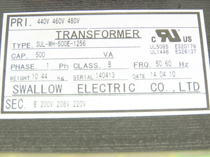 Swallow Step-Down Power Transformer 500VA Pri 440-460-480V Sec 200-208-220V 1Ph