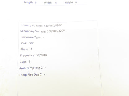 Swallow Step-Down Power Transformer 500VA Pri 440-460-480V Sec 200-208-220V 1Ph