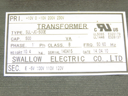 Swallow Step-Down Power Transformer 500VA Pri 190-240V Sec 95-120V 1Ph