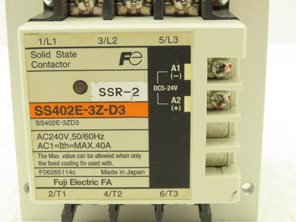 Fuji Electric SS402E-3Z-D3 Solid State Contactor Relay 240vac 50/60Hz .4A 3 Pole