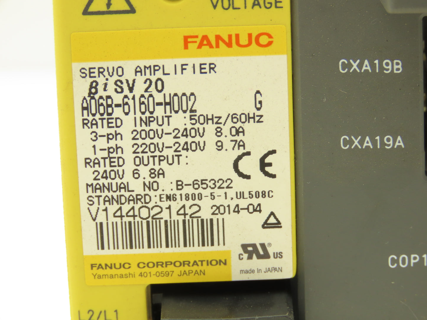 Fanuc A06B-6160-H002 Servo Drive Amplifier Module 240VAC 6.8A Rev G BiSV 20
