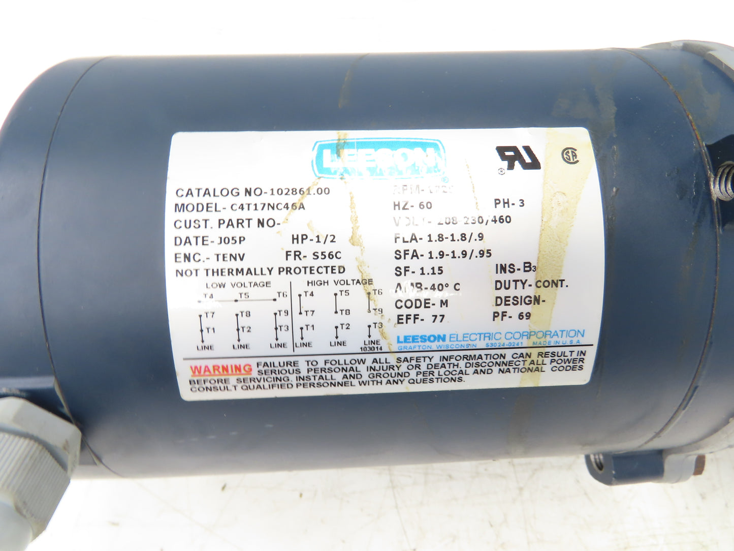 Leeson C4T17NC46A Gearmotor 30:1 Boston Gear Reducer 58rpm .5Hp 230/460V 56C LH