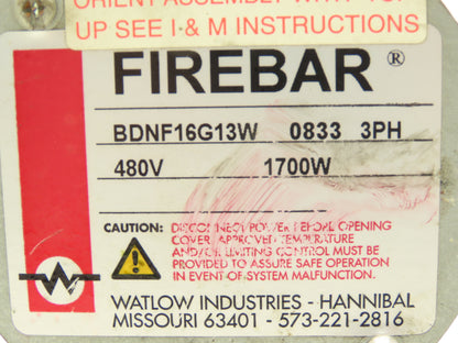 Watlow Firebar BDNF16G13W Immersion Heater 1700W 480V 3PH 1.25" Screw Plug 16"L