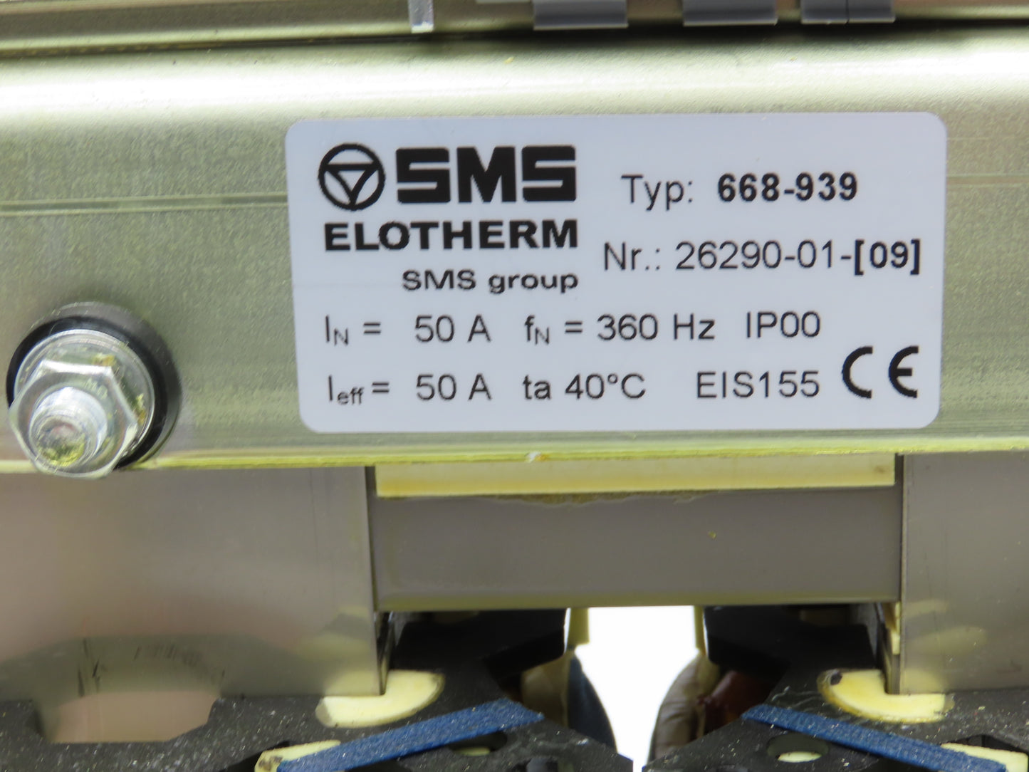 SMS Elotherm 668-939 Power Isolation Transformer Line Reactor 50A 360Hz
