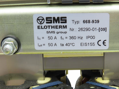 SMS Elotherm 668-939 Power Isolation Transformer Line Reactor 50A 360Hz