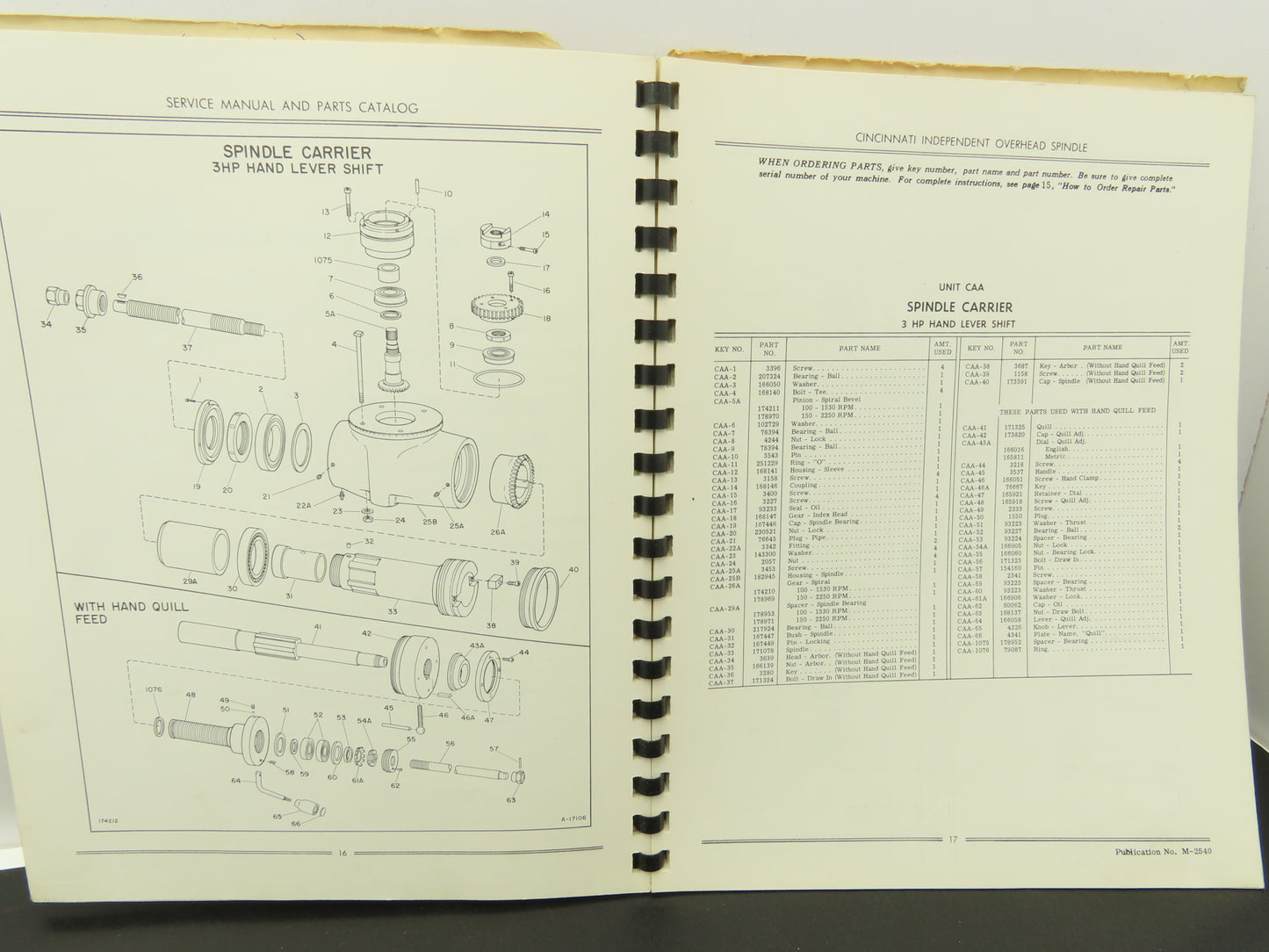 Cincinnati Milacron Manual 3 & 5 HP Independent Overhead Spindle Service Parts