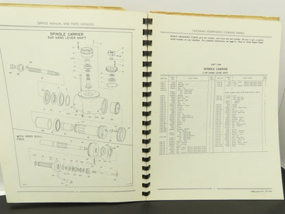 Cincinnati Milacron Manual 3 & 5 HP Independent Overhead Spindle Service Parts