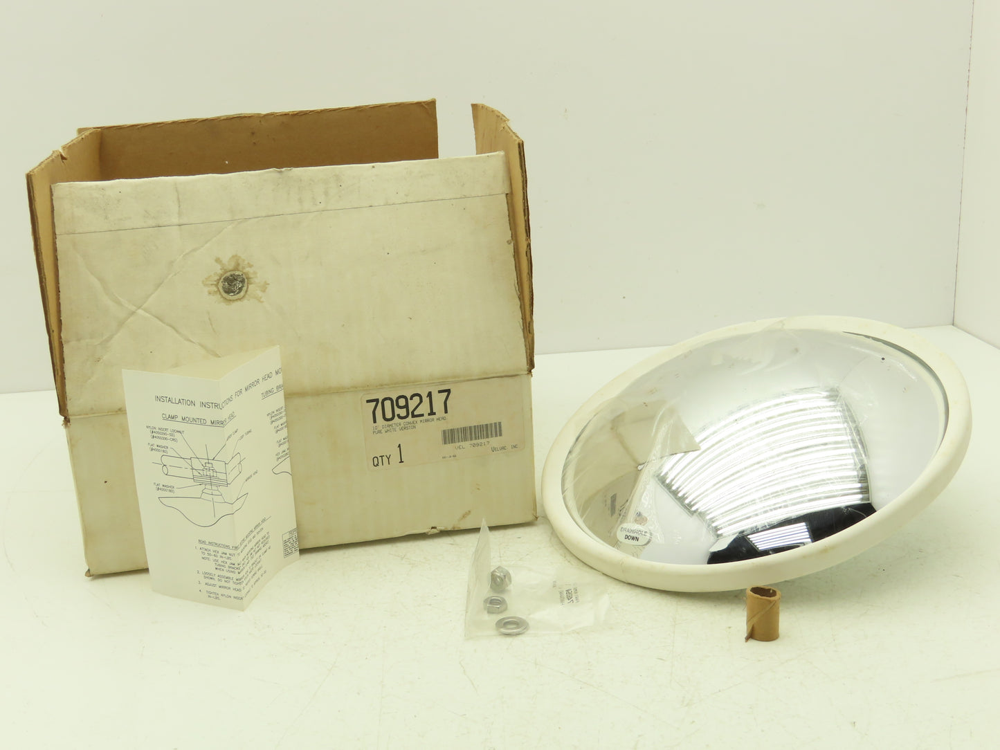 Velvac 709217 10" Center Mount Convex Mirror White Back Mounting Stud 5/16"-18