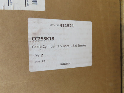 Tolomatic CC25 SK18.000 Pneumatic Air Cable Cylinder Rodless 2.5"Bore 18" Stroke