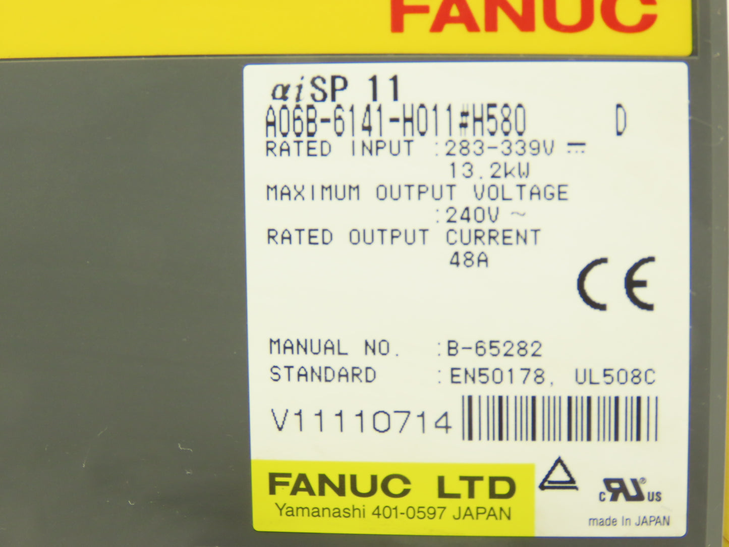 Fanuc A06B-6141-H011 #H580 Servo Drive Amplifier Module 13.2kW 240V aiSP11 Rev D