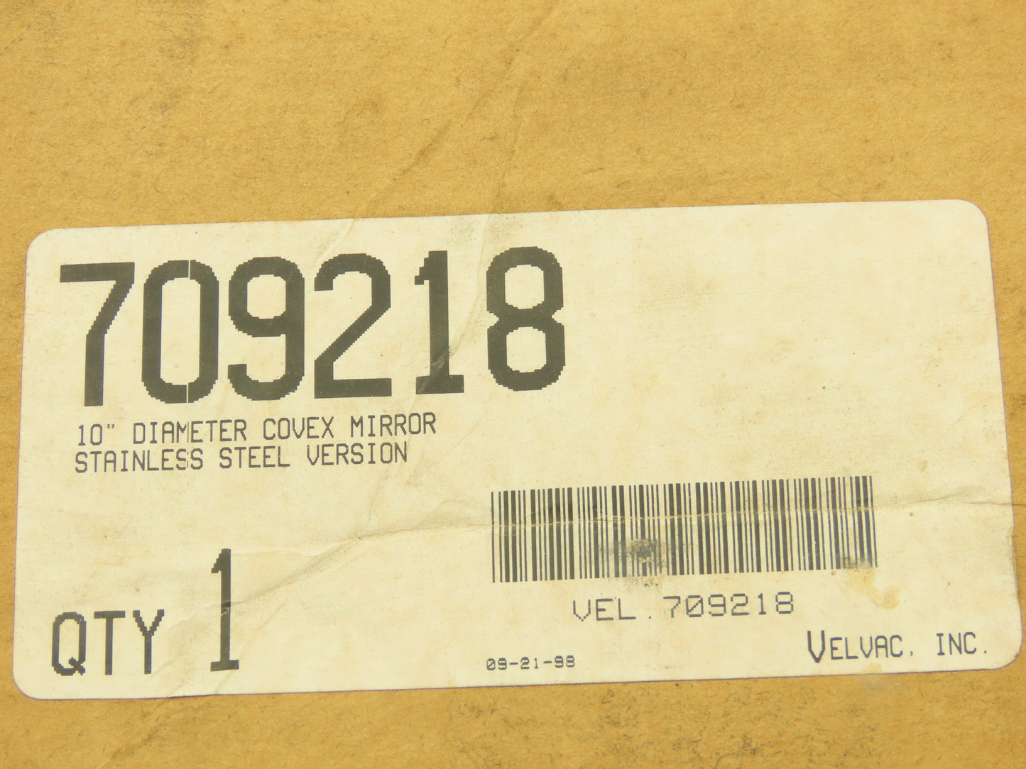 Velvac 709218 10" Center Mount Convex Mirror Stainless Mounting Stud 5/16"-18