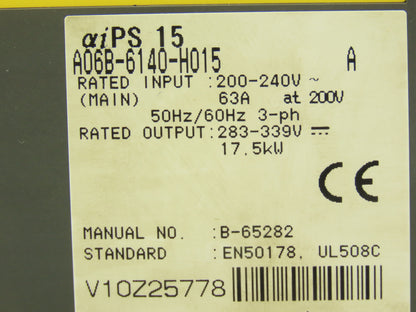 Fanuc A06B-6140-H015 Servo Drive Amplifier Module 17.5kW 240V aiPS 15 Rev A