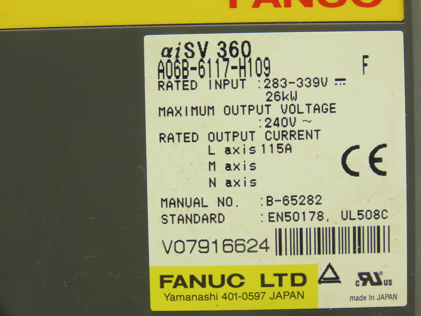 Fanuc A06B-6117-H109 Servo Drive Amplifier Module 26kW 240V aiSV 360 Rev F