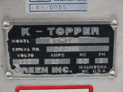 Green Inc Tiefenthaler K-Topper Food Topping Metering Feeder Bin 14" Wide 115V