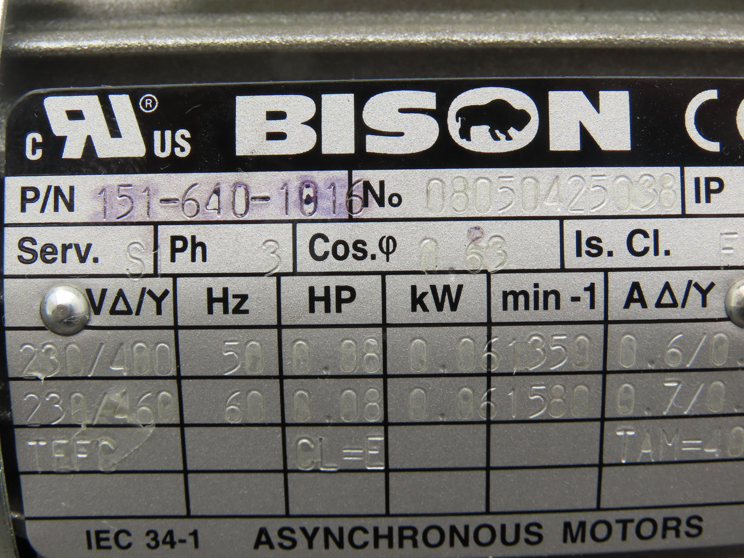 Bison 017-175-0025 Offset Parallel Gearmotor 0.08Hp 230VAC 25.2:1 Ratio 63rpm
