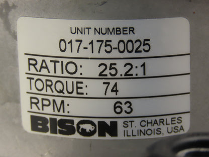 Bison 017-175-0025 Offset Parallel Gearmotor 0.08Hp 230VAC 25.2:1 Ratio 63rpm
