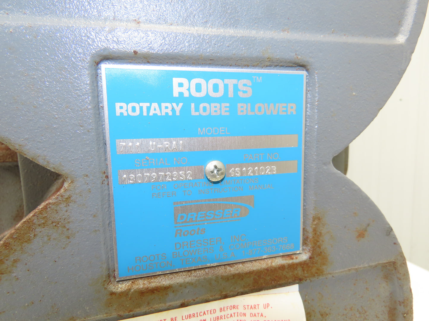 Dresser Roots 711 U-RAI Rotary Lobe Positive Displacement Blower 6" 1413CFM