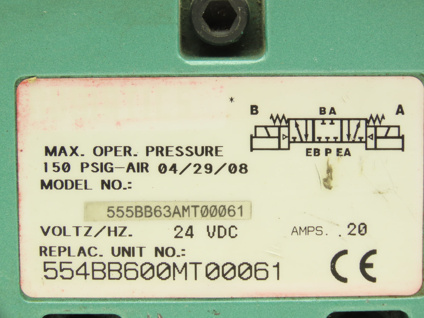 Numatics 555BB63AMT00061 Directional Solenoid Valve 24VDC 3/4"NPT Manifold