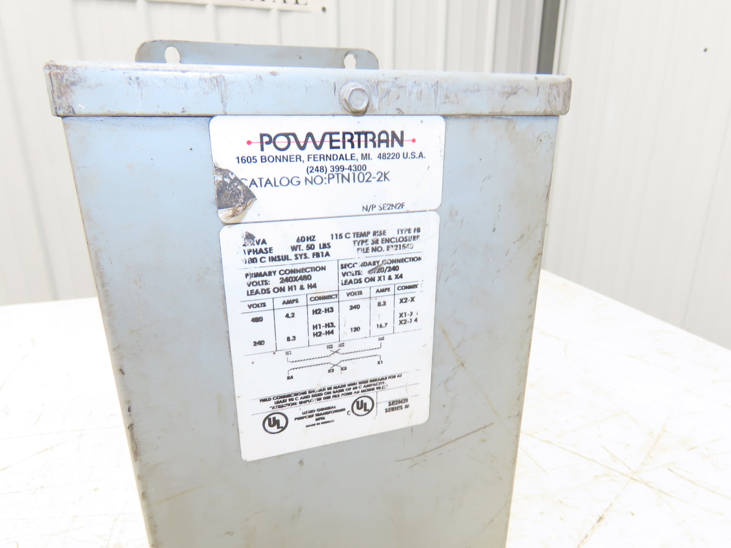 Powertran PTN102-2K Transformer 1PH 2KVA 240/480V HV 120/240V LV 3R