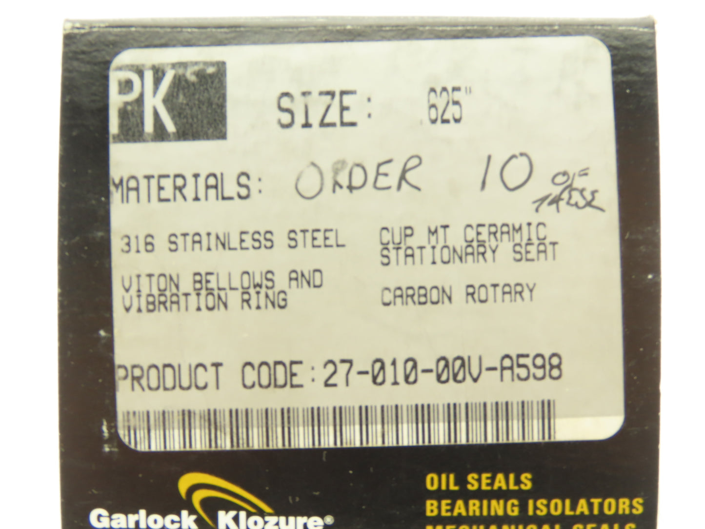 Garlock Klozure 27-010-00V-A598 .625" PK Mechanical Seal 5/8" Shaft
