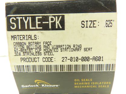 Garlock Klozure 27-010-000-A601 .625" PK Mechanical Seal 5/8" Shaft