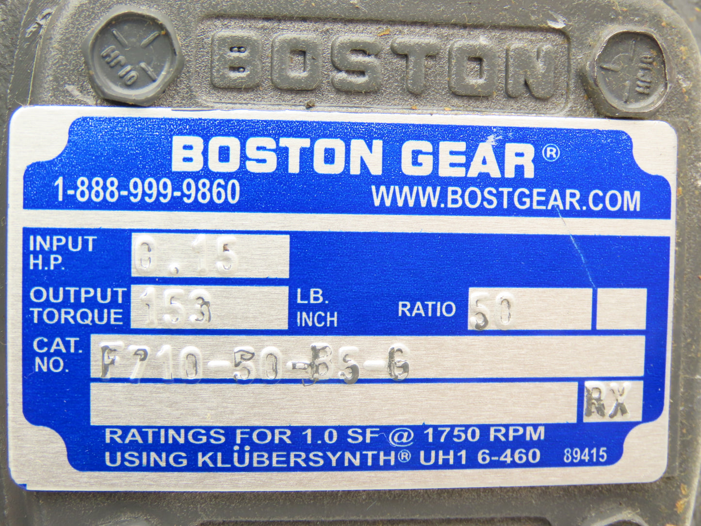 Boston Gear F710-50-B5-G Worm Gearbox 50:1 Reducer 0.15Hp 35rpm 56C LH Output