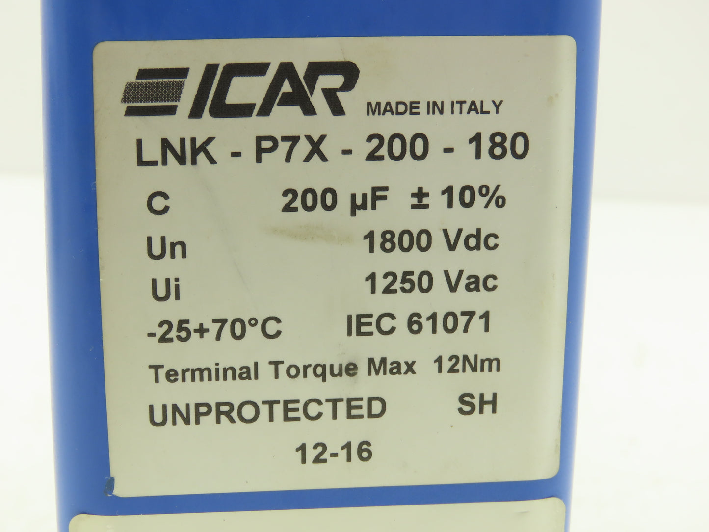 ICAR LNK-P7X-200-180 Capacitor 1800VDC 1250VAC 50A 360Hz Rated Voltage 450 Ums