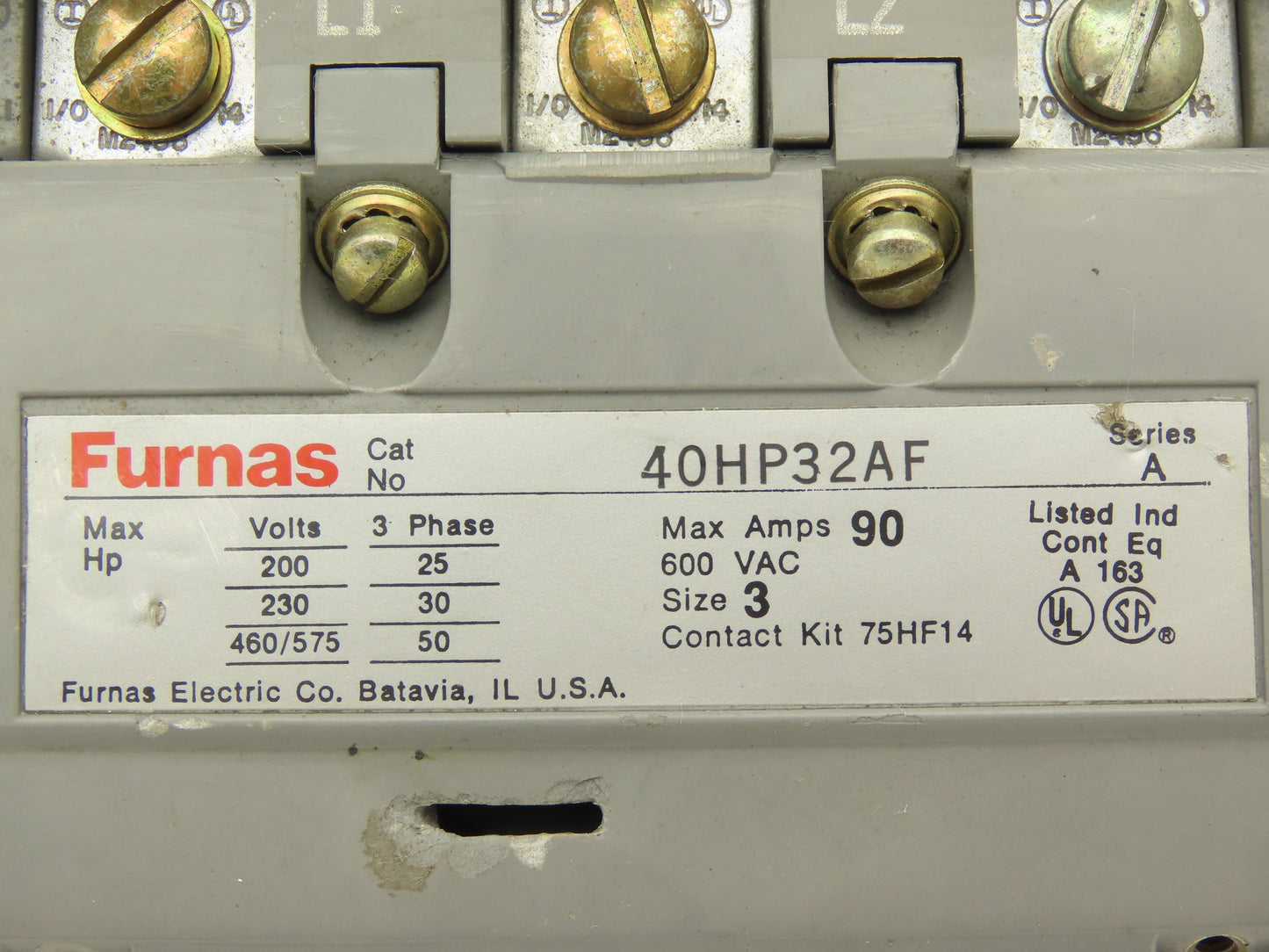 Furnas 40HP32AF 50Hp Contactor Motor Starter 90A 600v 3Ph 120v Coil Size 3