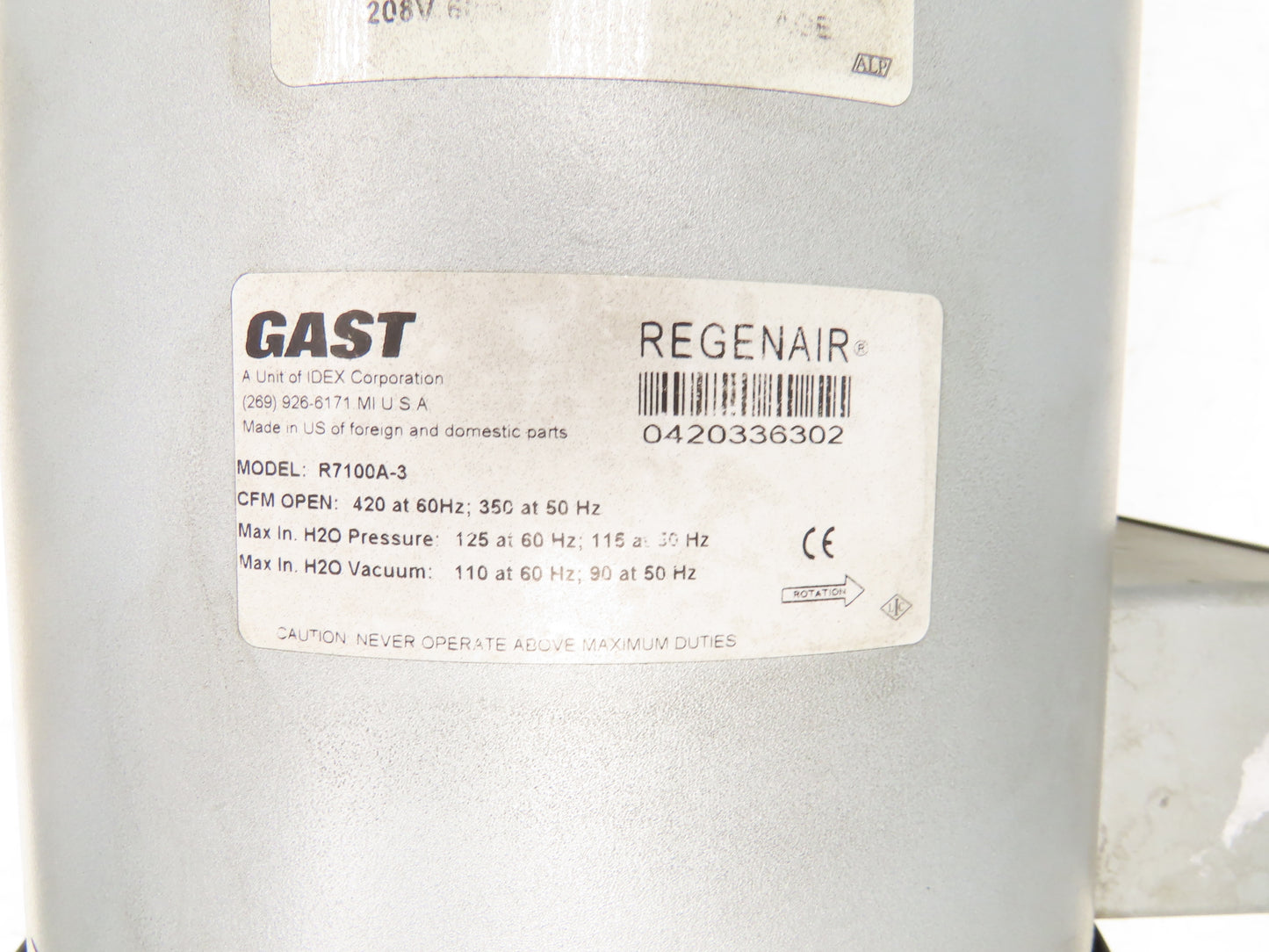 Gast R7100A-3 Regenair Regenerative Vacuum Blower 420cfm 10Hp 230/460V 3PH