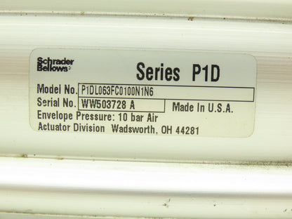 Schrader Bellows P1DL063FC0100N1N6 Air Cylinder 63mm Bore 100mm Stroke Rod Lock