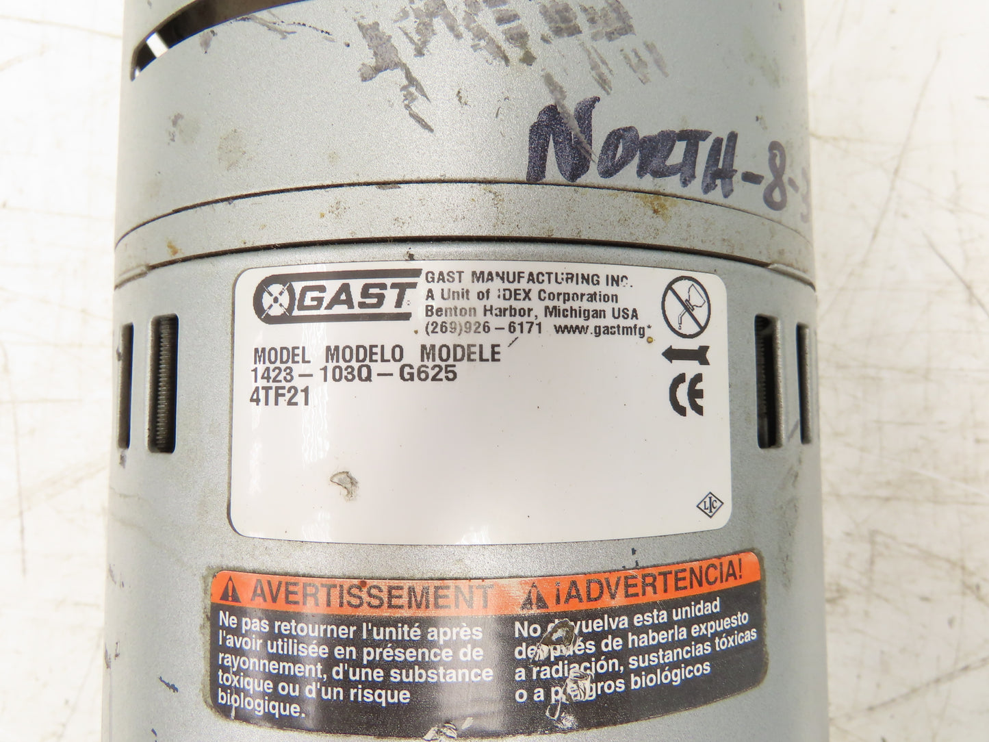 Gast 1423-103Q-G625 Compressor Vacuum Pump 1Hp 13.2CFM 230/460V 3PH 3/8"NPT
