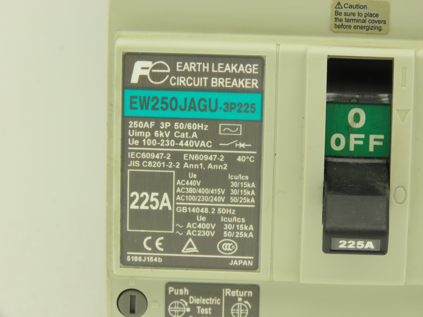 Fuji EW250JAGU-3P225 Earth Leakage Circuit Breaker 3-Pole 225A 100-440VAC