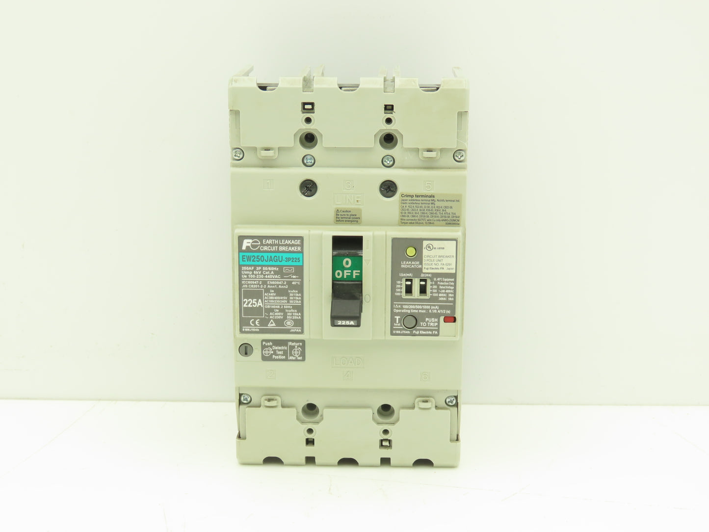 Fuji EW250JAGU-3P225 Earth Leakage Circuit Breaker 3-Pole 225A 100-440VAC