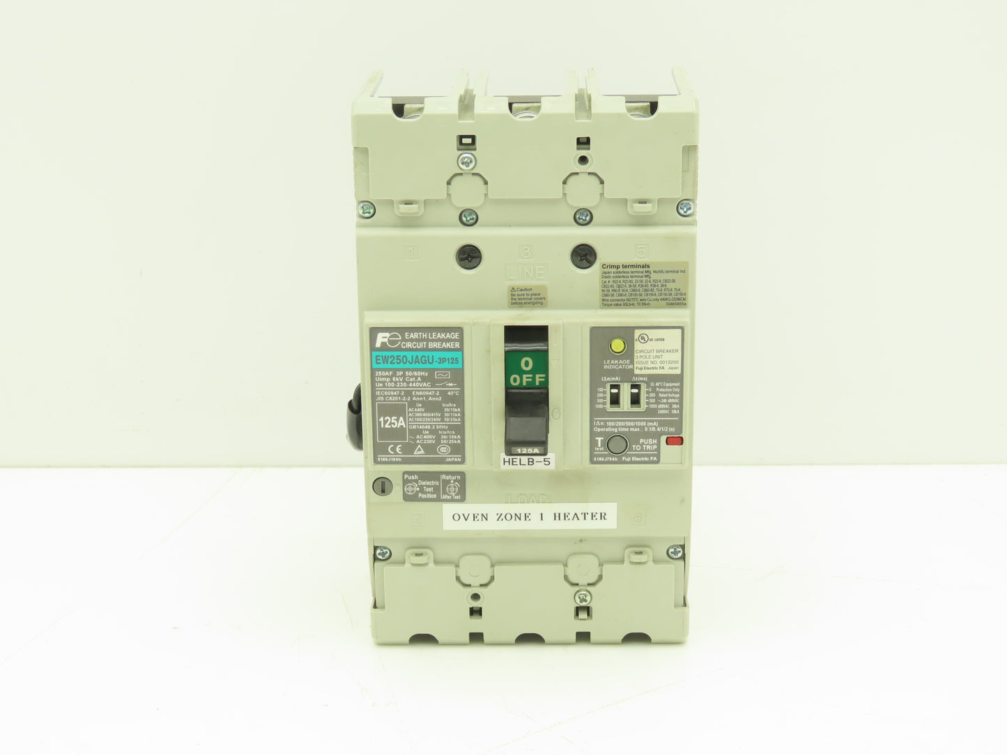 Fuji EW250JAGU-3P125 Earth Leakage Circuit Breaker 3-Pole 125A 100-440VAC