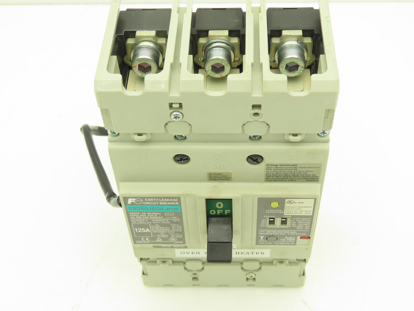 Fuji EW250JAGU-3P125 Earth Leakage Circuit Breaker 3-Pole 125A 100-440VAC