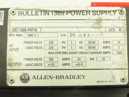 Allen Bradley 1389-PAT10 Power Supply 230VAC 3Ph Input 310VDC Output Ser A READ*