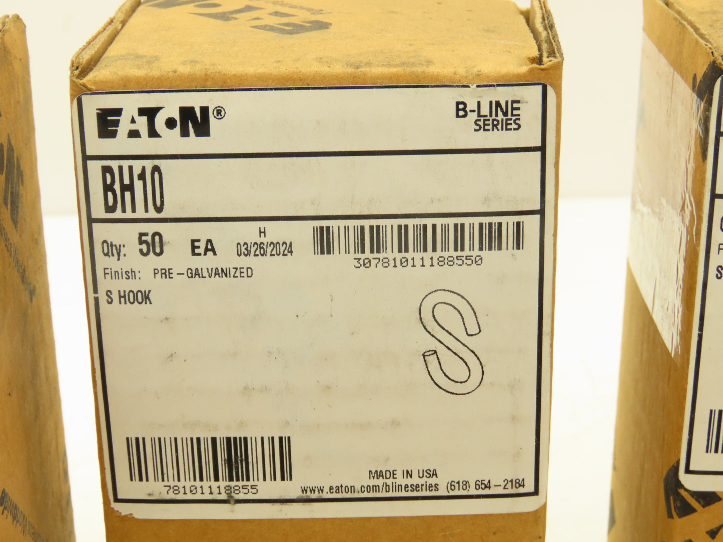 Eaton BH10 B-Line S Hook Steel Zinc Plated 29 lb 1" Overall Long Lot of 500