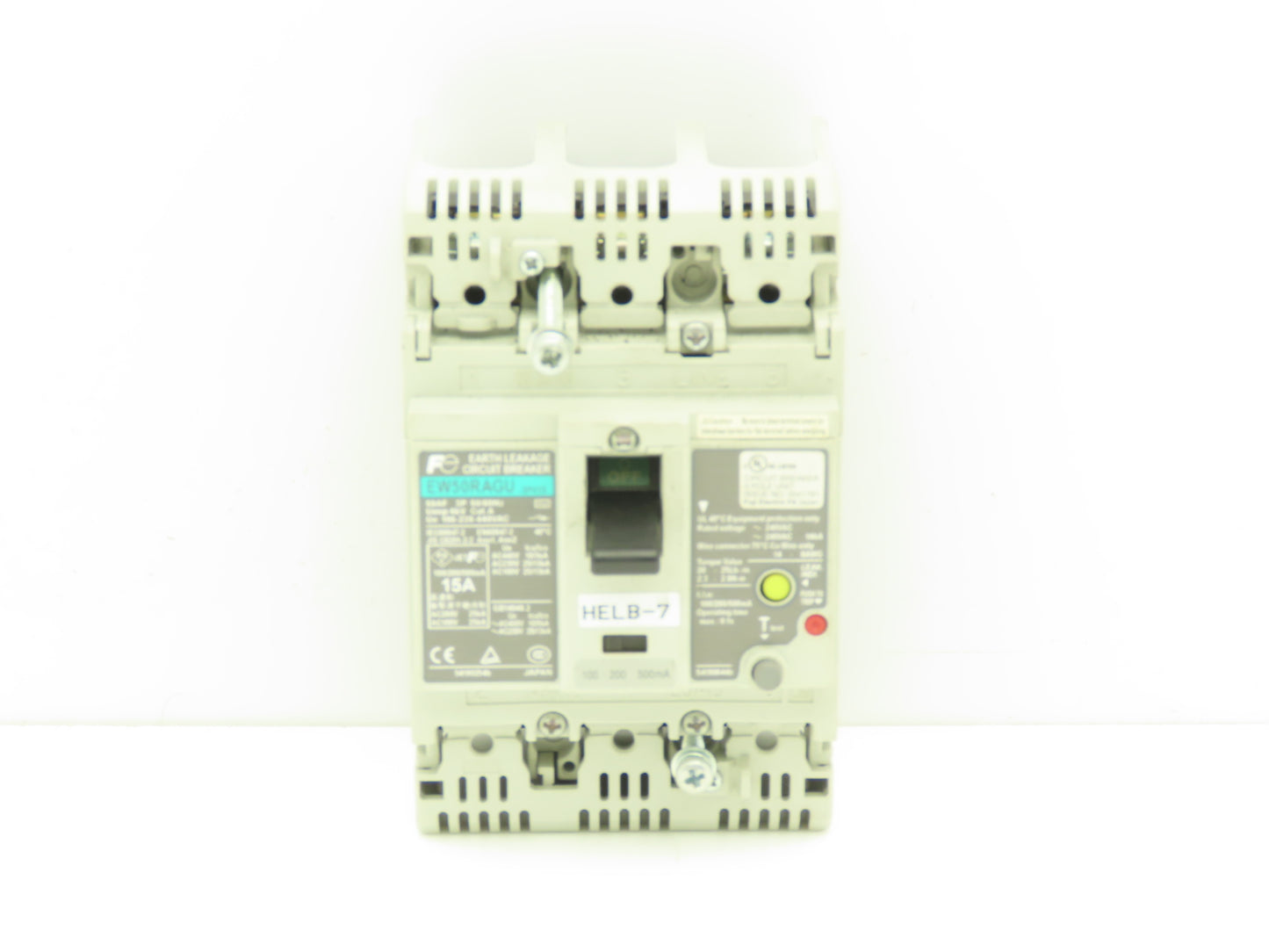 Fuji Electric EW50RAGU-3P015 Earth Leakage Circuit Breaker 3-Pole 15A 100-440VAC
