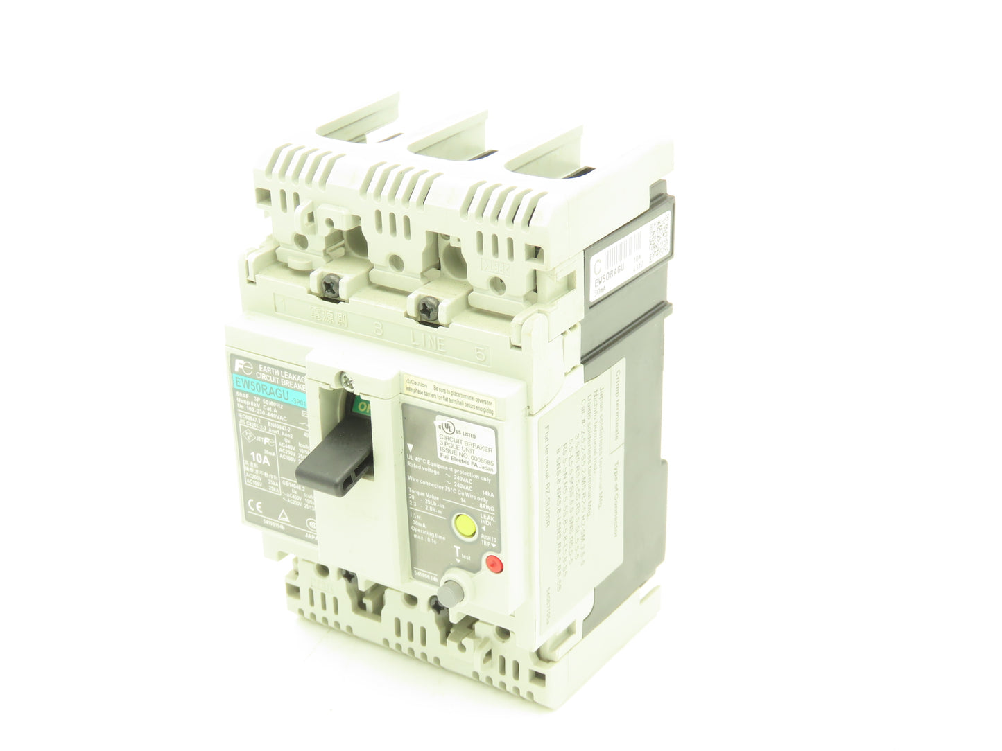 Fuji Electric EW50RAGU-3P010 Earth Leakage Circuit Breaker 3-Pole 10A 100-440VAC