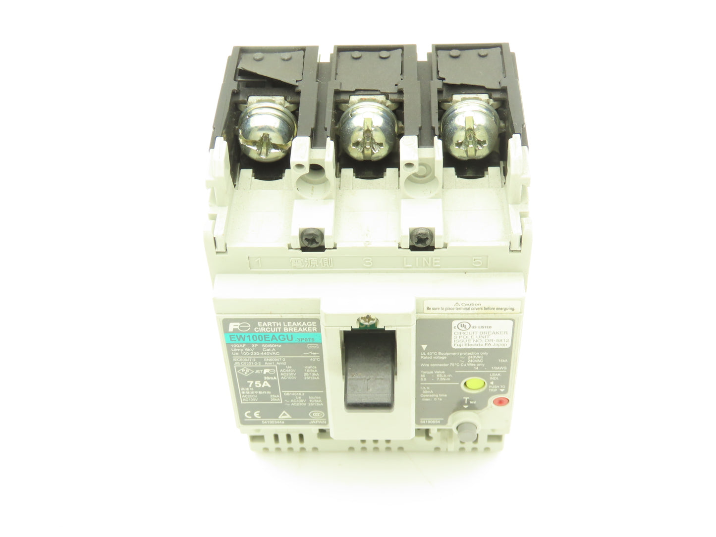 Fuji Electric EW100EAGU-3P075 Earth Leakage Circuit Breaker 3-Pole 75A 100-440V