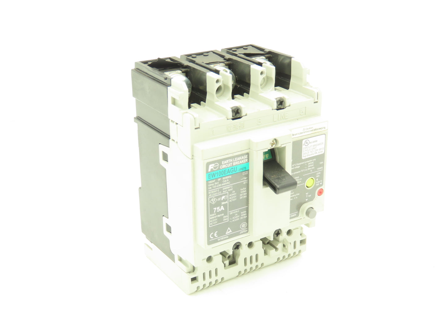 Fuji Electric EW100EAGU-3P075 Earth Leakage Circuit Breaker 3-Pole 75A 100-440V