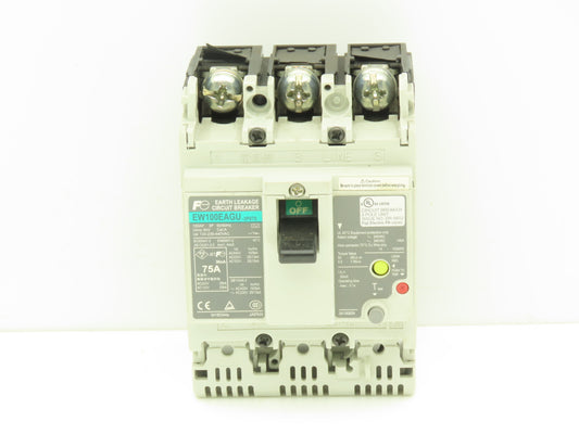 Fuji Electric EW100EAGU-3P075 Earth Leakage Circuit Breaker 3-Pole 75A 100-440V