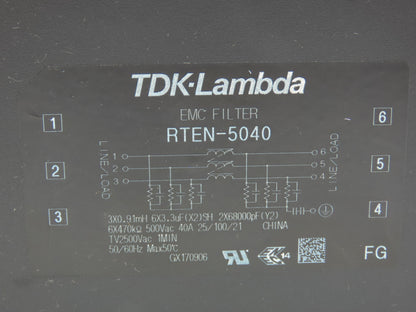 TDK Lambda RTEN-5040 EMC Power Line Filter Module 3 Ph 500VAC 40A CHASS