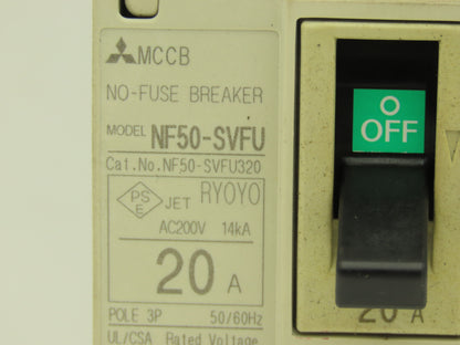 Mitsubishi NF50-SVFU320 Earth Leakage Circuit Breaker 3-Pole 20A 240VAC