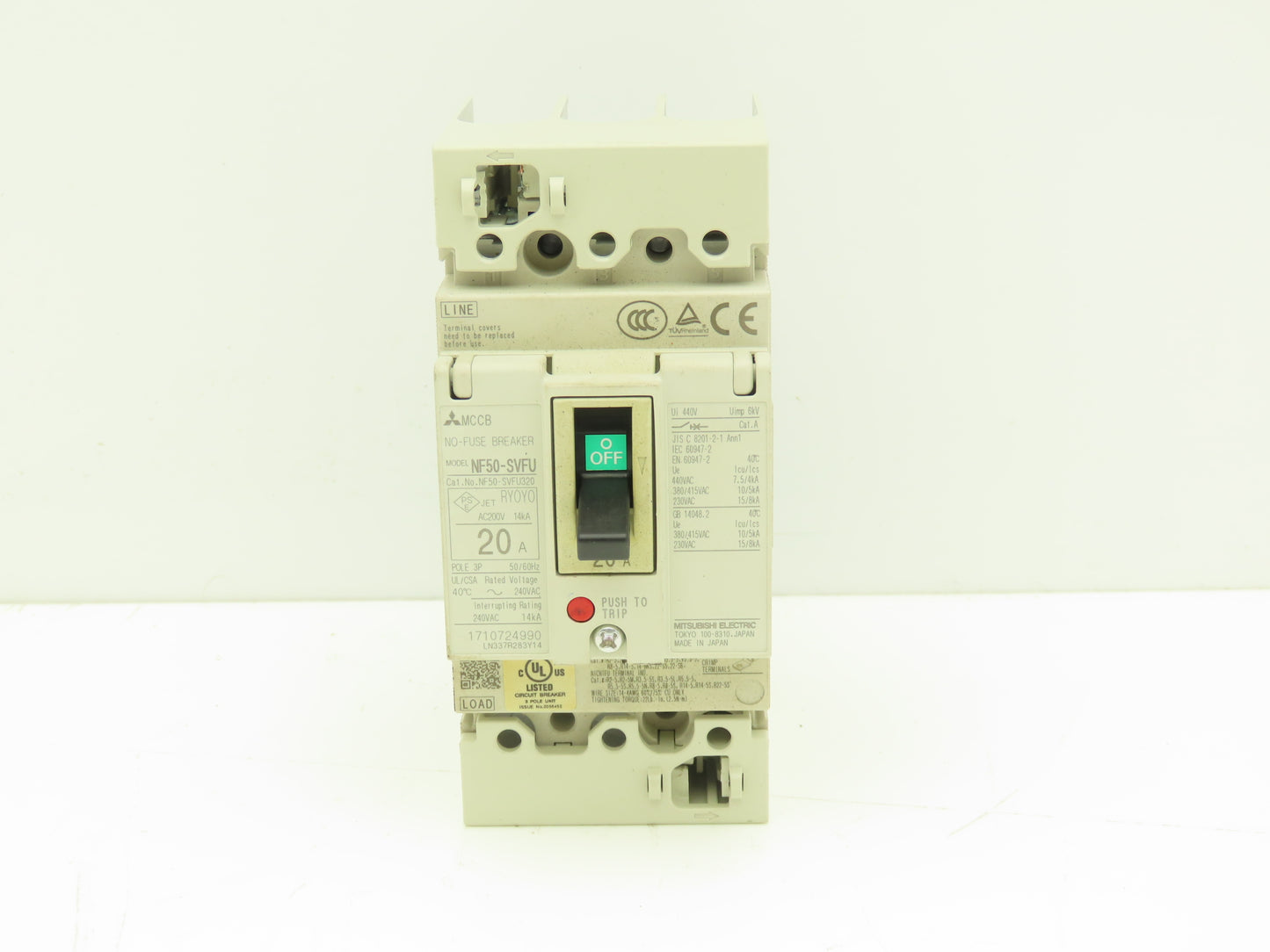 Mitsubishi NF50-SVFU320 Earth Leakage Circuit Breaker 3-Pole 20A 240VAC