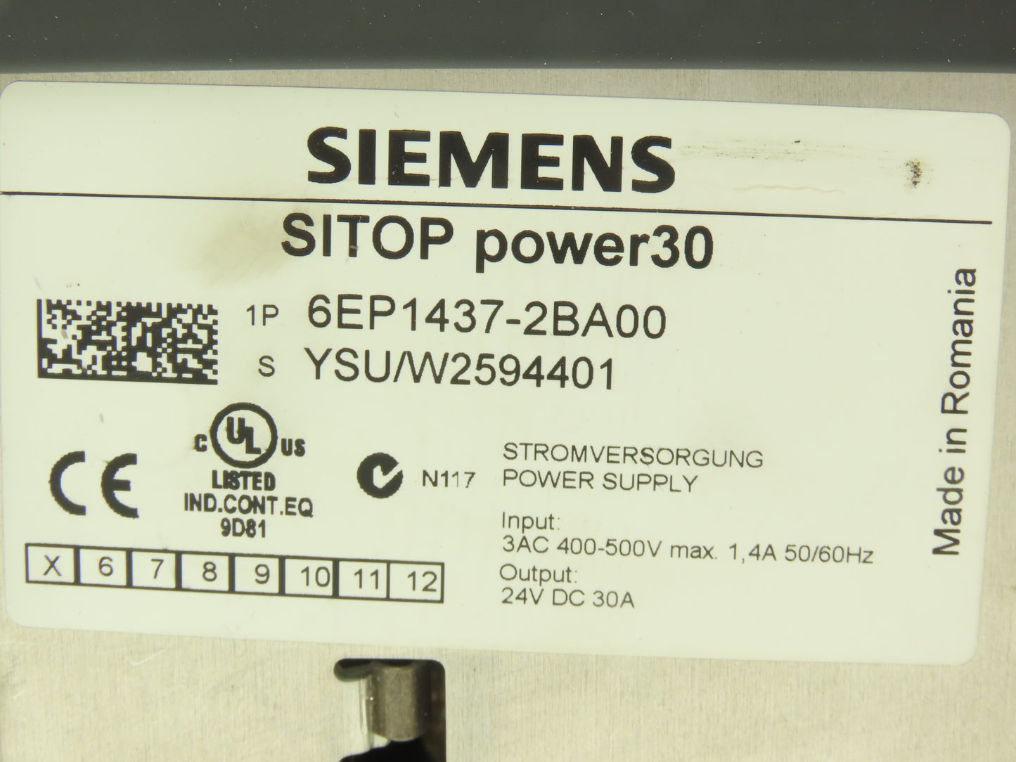 Siemens 6EP1437-2BA00 24VDC Power Supply 400-500VAC 3Ph