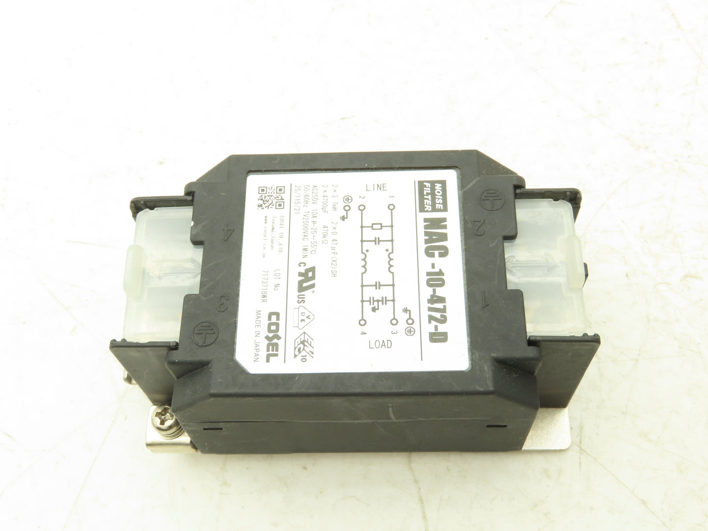 Cosel NAC-10-472-D Noise Filter 250V 10A TV2500VAC 1 MIN 2 Pole Lot of 4
